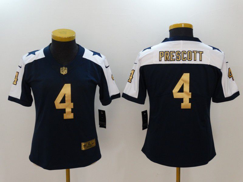 Women Dallas Cowboys #4 Prescott Blue Thanksgiving Nike Vapor Untouchable Limited NFL Jersey